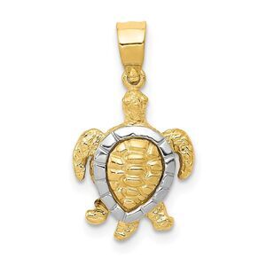 14k Yellow and White Gold, Two Tone Sea Turtle Pendant